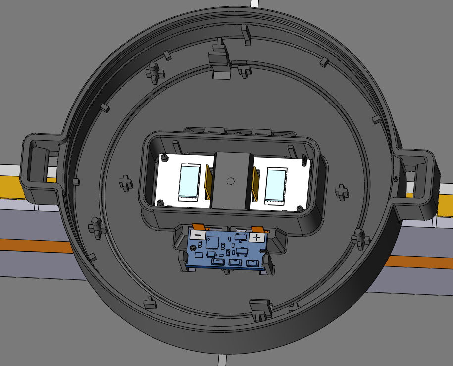 The same junction box with the 10×20 mm SunSniffer monitoring sensor fitted beside the diode bay